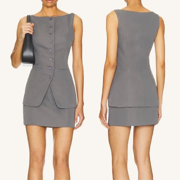 ALL THE WAYS Moxie Skirt Set Gray SMALL New With Tags Revolve Chic Classic - Picture 1 of 11